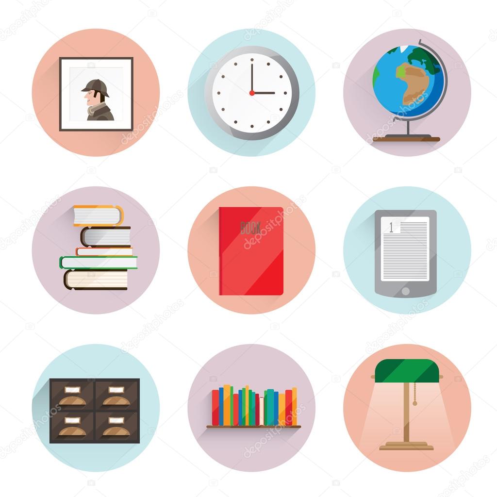library icons with books