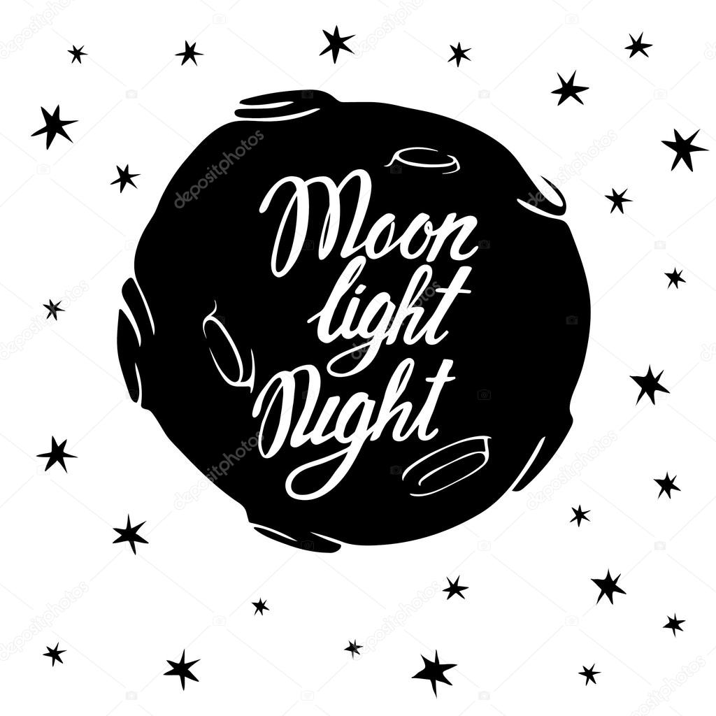 Monochrome illustration with moon and stars