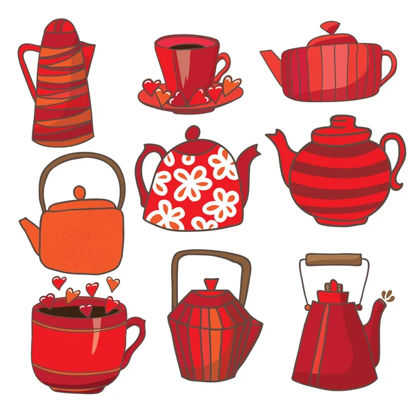 Ensemble de thé dessin à la main — Image vectorielle