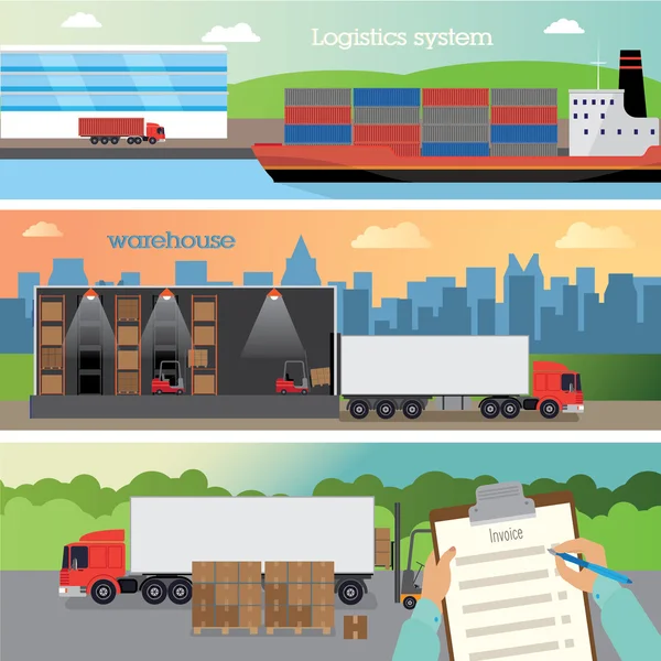 Trois bannières logistiques — Image vectorielle