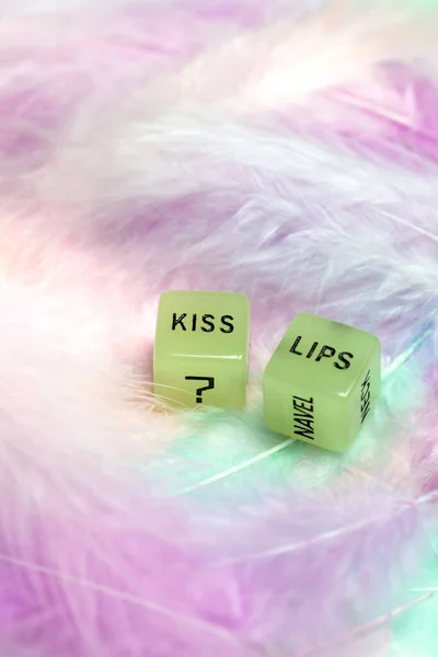 Two Dice Erotic Sexual Game Text Kiss Lips Valentines Day — Stock Photo, Image