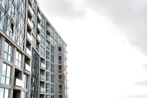 Glass Buildings Skyscraper Cloudy Moody White Sky Background Modern Office Royalty Free Stock Images