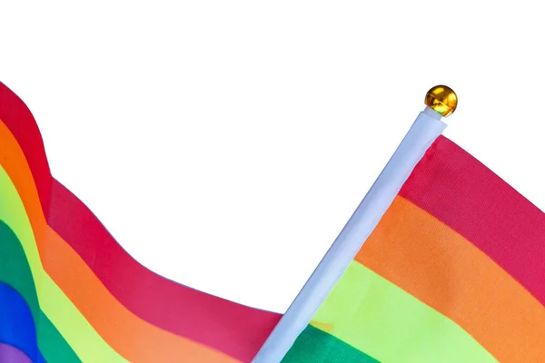 Regnbågsflagga ljusa färger står för hbt, Mänskliga rättigheter och gay stolthet isolerad på vit bakgrund med kopieringsutrymme, modern design — Stockfoto