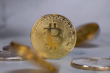 Bitcoin şifreleme, borsa konsepti. makro çekim, altın sanal para, teknoloji, iş, borsa konsepti modern fon