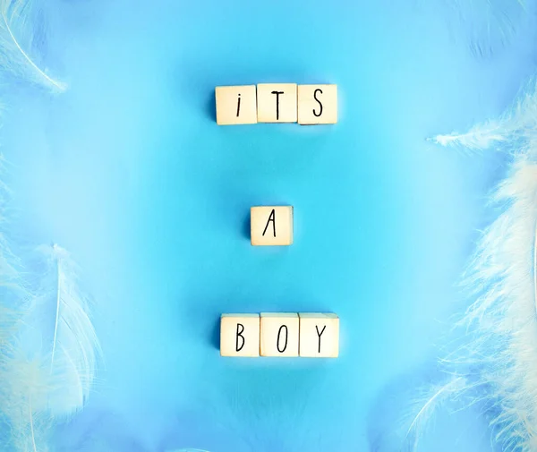 Baby shower and gender revealed Its a boy background in blue background, Theme card baby boy modern design — Stok Foto