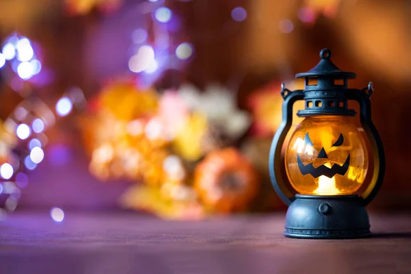 Jack Lyktor Halloween Pumpa Ansikte Lykta Höst Färgad Bakgrund Med — Stockfoto