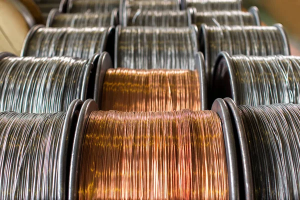 Copper wire on reel close up