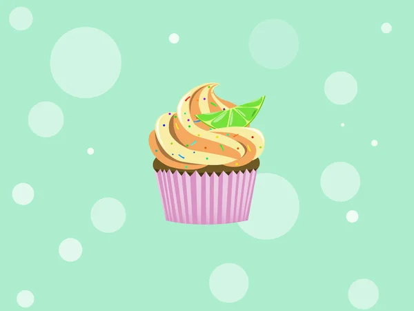 Cupcake with colorful little candy and lime. Vector illustration background. — Stock Vector