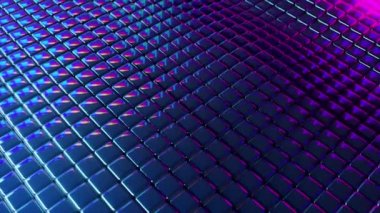 3 boyutlu soyut canlandırma, neon ışıkta küp şeklinde. Güzel dalgalar, kusursuz döngü görüntüleri. Eflatun küreler karanlık arka plandaki dalgalar gibi hareket ediyor.