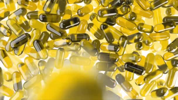 Arany Realisztikus Gél Tabletták Esik Lassított Felvételen Fehér Elszigetelt Háttérrel — Stock videók