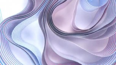 Etrafta hareket eden soyut dalga çizgileri. Beyaz yüzeydeki yaratıcı pastel açık mavi ve mor geometri nesnelerinin 3 boyutlu animasyonu. 