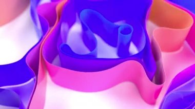Etrafta hareket eden soyut dalga çizgileri. Beyaz yüzeydeki yaratıcı mavi ve menekşe geometri nesnelerinin 3 boyutlu animasyonu. 