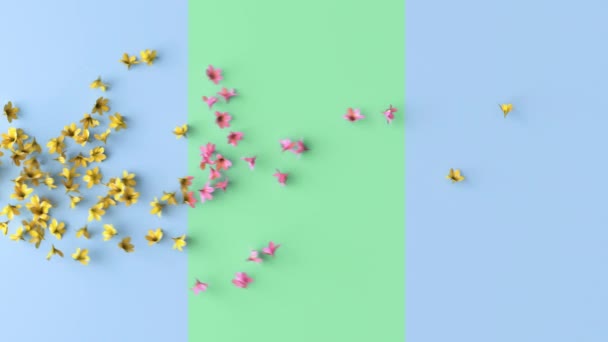 Желтые Фиолетовые Цветки Летящие Тротуару Ветром Весенние Цветы Анимация Хорошие — стоковое видео