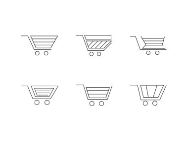 Trollü ikon seti ve farklı düzende alışveriş arabası.