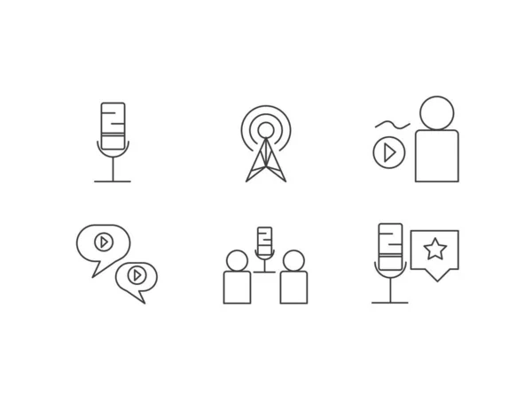 Podcast Icon Set con estilo lineal. Plantilla vectorial, Radio Show y concepto de comunicación — Vector de stock