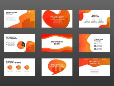 Şirket Yatırım Sunumu Vektör Şablonu. Çekici turuncu renk paleti ile iş sunumu ayarlandı