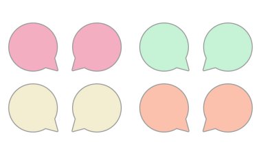 Pastel renkli konuşma baloncuğu metni, sohbet kutusu, mesaj kutusu ana hatları çizgi film çizimi tasarımı. Düşünce simgesinin balon karalama biçimi.