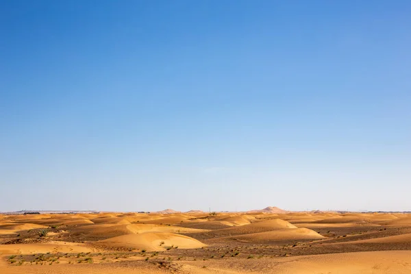 Egyszerű Sivatagi Táj Arany Homokdűnék Alacsony Horizont Kristálykék Másolás Tér — Stock Fotó