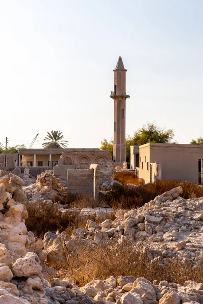 Harap Olmuş Cezire Hamra Yıkılmış Binalar Minareli Camilerle Ras Khaimah — Stok fotoğraf