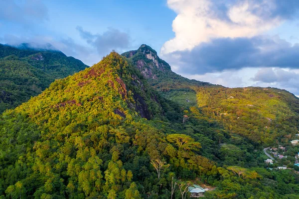 Morne Seychellois National Park Aerial View Drone Sunset Golden Hour — Stock Photo, Image