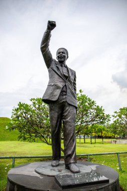 Victoria, Seychelles, 04.05.2021. Nelson Mandela bronze statue in Peace Park, Victoria crafted by South Africa sculptor, Jane Doyle. clipart