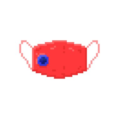 Virüslere karşı kırmızı piksel maskesi ve solunum koruyucu filtresi olan toz, beyaz arkaplanda izole edilmiş vektör illüstrasyonu