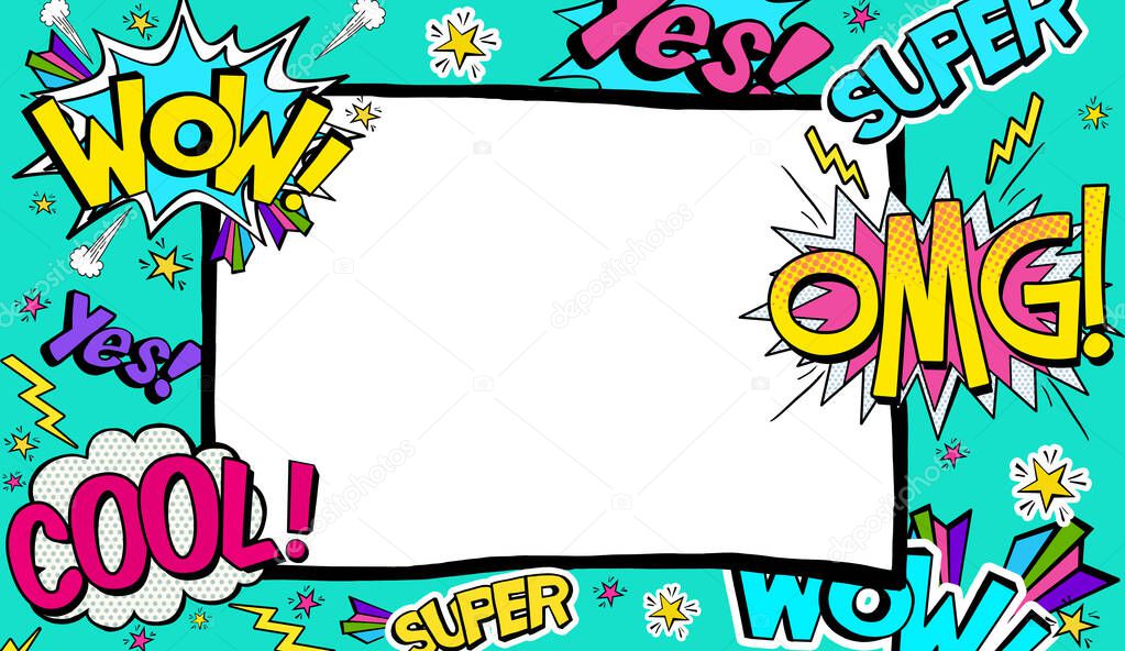 Pop Art background with place for text. Advertising frame. Wow