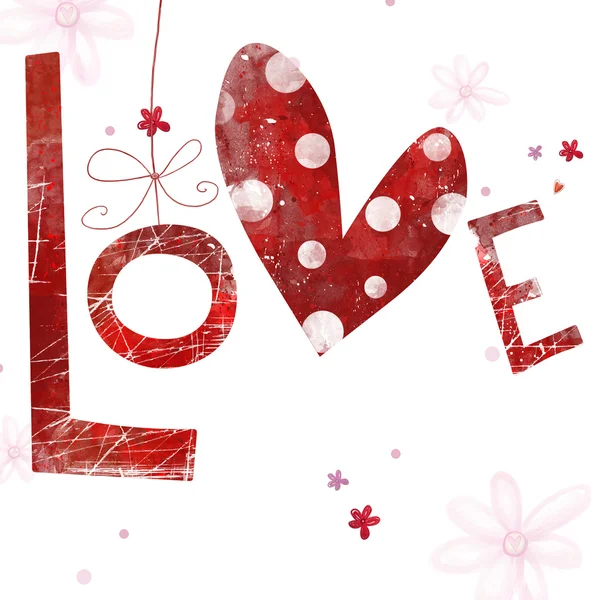 Delikatny romantyczny wzór miłości słowami, kwiaty i wielkie serce. wzór może służyć do tapety, tła strony sieci web, wzór wypełnienia powierzchni textures.valentines dzień pocztówka. — Zdjęcie stockowe