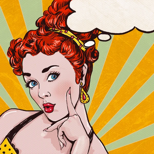 Pop Art illustration of woman with the speech bubble.Pop Art girl. Party invitation. Birthday greeting card. — Stock Image Pop Art illustration of woman with the speech bubble.Pop Art girl. Party invitation. Birthday greeting card. Stock Photo