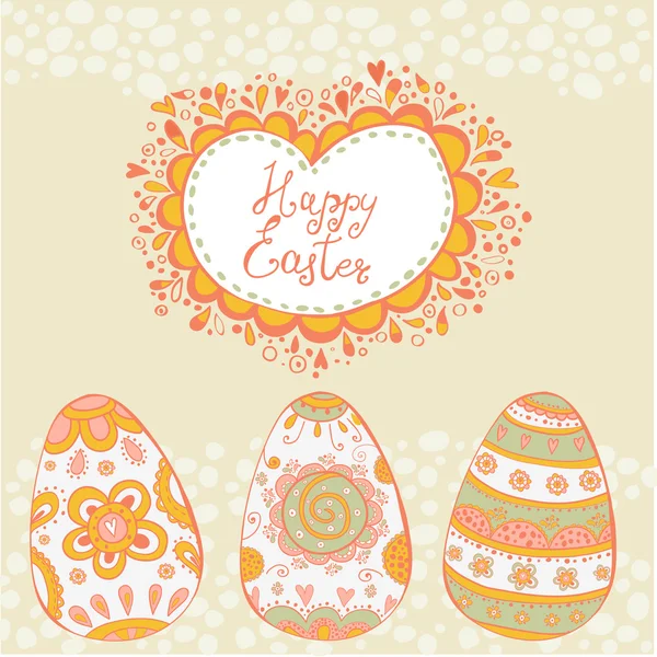 Tarjeta de Pascua feliz brillante en vector. Huevos de Pascua en lindo estilo de dibujos animados. Fondo de vacaciones con estilo — Vector de stock