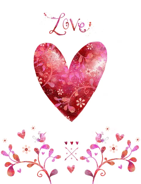 Watercolor red heart. Design element.Save the date background. Vintage background. Valentine background. Hand drawn. Grunge heart. Love heart design. Valentine day — Stock Photo, Image