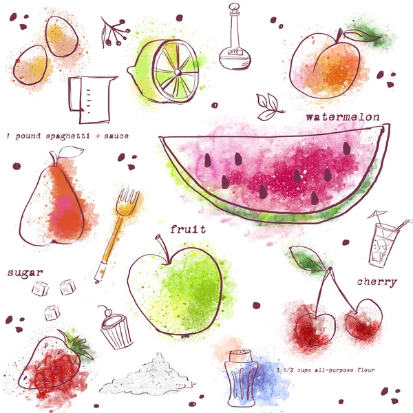 Fondo de la cocina. Frutas con estilo. Patrón sin costura. Diseño de libro de cocina —  Fotos de Stock