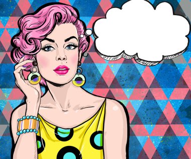 Pop Art konuşma balonu kızla Illustration. Pop Art kız. Parti Davetiyesi.