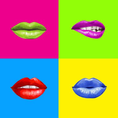 Pop art dudaklar. Dudaklar arka plan. Ruj reklam. Smiley dudaklar. Günaha, aşk, mutlu, şehvet, dudaklarından öp. Dudaklar izole ayarla. Tasarım öğesi. Kırmızı dudaklar. Dudaklar arka plan. Sağlıklı ve beyaz dişler.