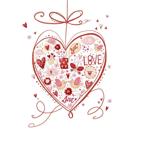 Cuore d'amore. Elemento di progettazione.Salva lo sfondo della data. Sfondo vintage. Disegno a mano. Amore cuore design. Biglietto di San Valentino. Ti voglio bene. Cartolina di nozze . — Foto Stock