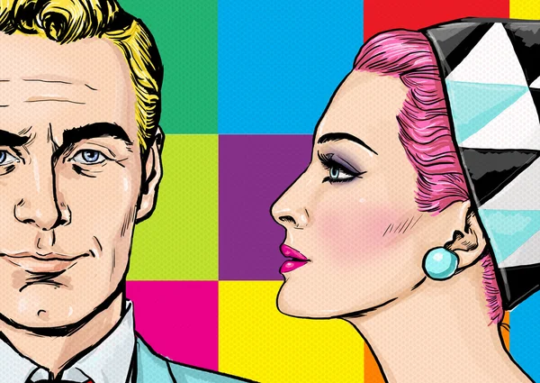 Любовь couple.Pop Art couple.Pop Art love. Открытка на День Святого Валентина. Голливудская сцена. Любовь к поп-арту. Открытка на День Святого Валентина. Настоящая любовь. Киноплакат. Любовь к комиксам . — стоковое фото