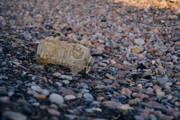 Использованная пластиковая бутылка на пляже — стоковое фото