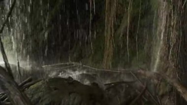 Ağaçların arasında küçük bir şelale.