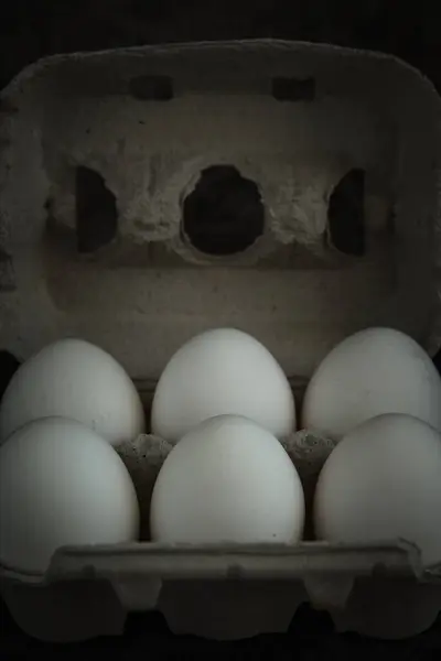 어두운 배경에 있는 흰 신선 한 달걀 — 스톡 사진
