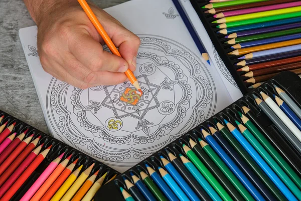 Crayons de couleur vives sur un fond gris — Photo