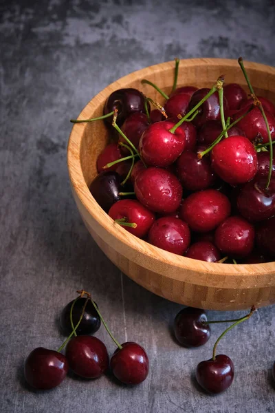 Ripe cherries on a dark background — Stock Photo, Image