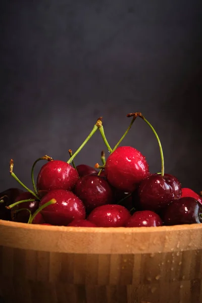 Ripe cherries on a dark background — Stock Photo, Image