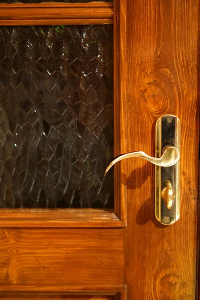 Closed Wooden Door Gold Handle Home Refined Interior — Stock Photo, Image