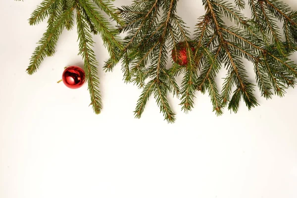 Christmas Tree Branch Christmas Toy White Background Isolate — Stock Photo, Image