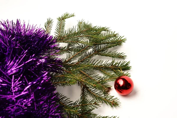 Vánoční Strom Větev Bílém Pozadí Izolovat Pohled Shora — Stock fotografie