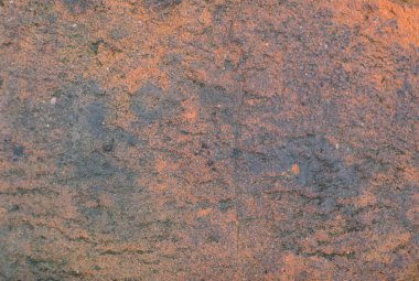 Karakteristik kahverengi renkte paslanmış bir metal tabakasını dokunun. - Yakın çekim. Metin için boşluk