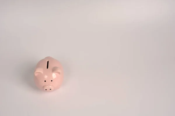 Piggy bank in the form of a small pink pig on a white background. Space for text — Stock Photo, Image