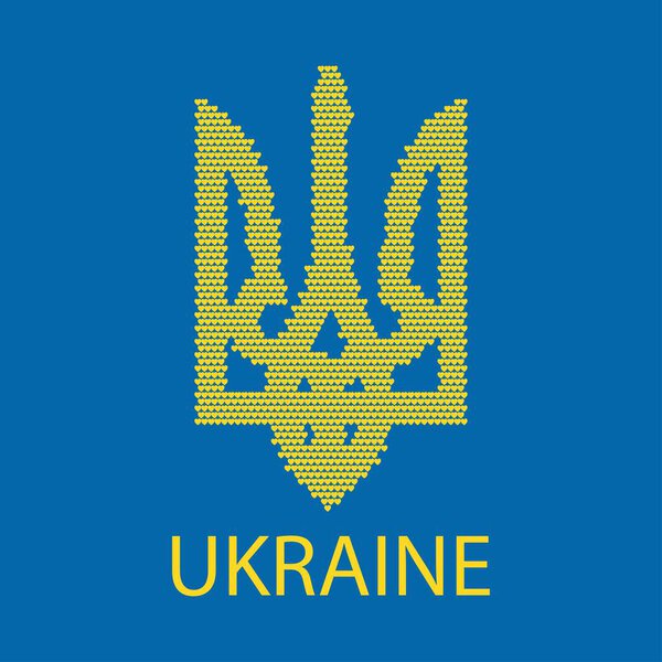 Vectoryellow trident with hearts on blue background. Ukrainian national emblem. Happy Constitution, Independence day