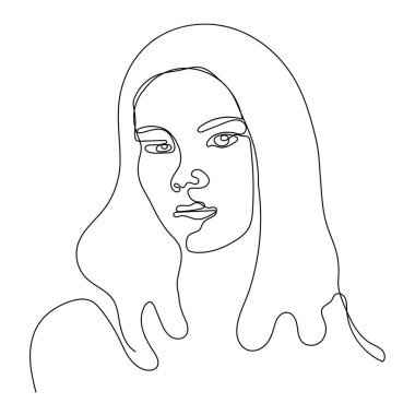 Çizgi portresi. Tek sıra kadın yüzü. Yüz çizgisi sanatı. Aralıksız çizgi