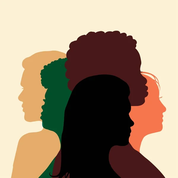 Farklı kadınların olduğu bir poster. Kızların gücü. Feminist illüstrasyon. Kadınlar Günü